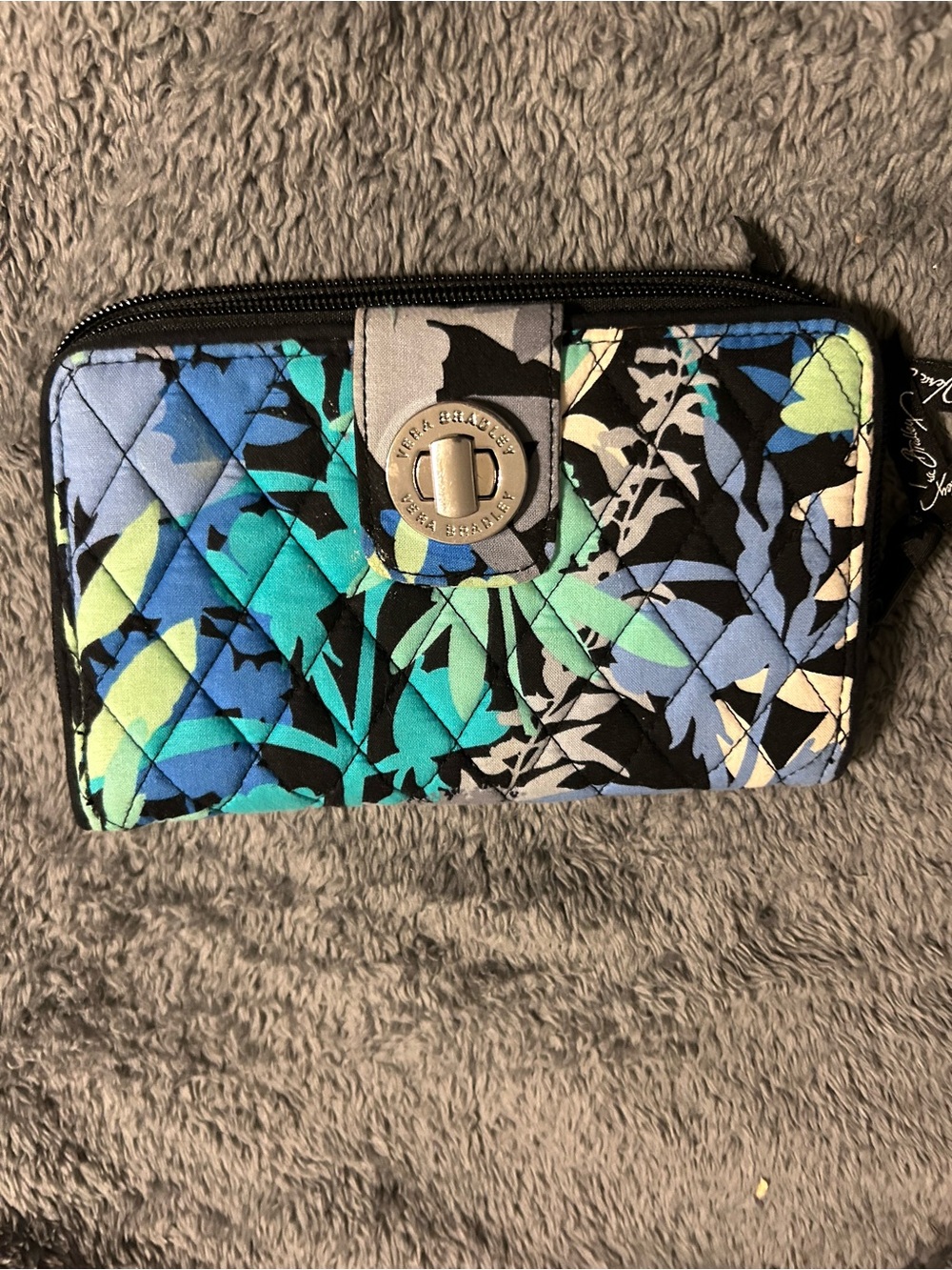 Vera Bradley Quilted Floral Zip Wallet in Blue-Green
